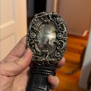 Brighton Black Leather Belt with Intricate Silver Buckle